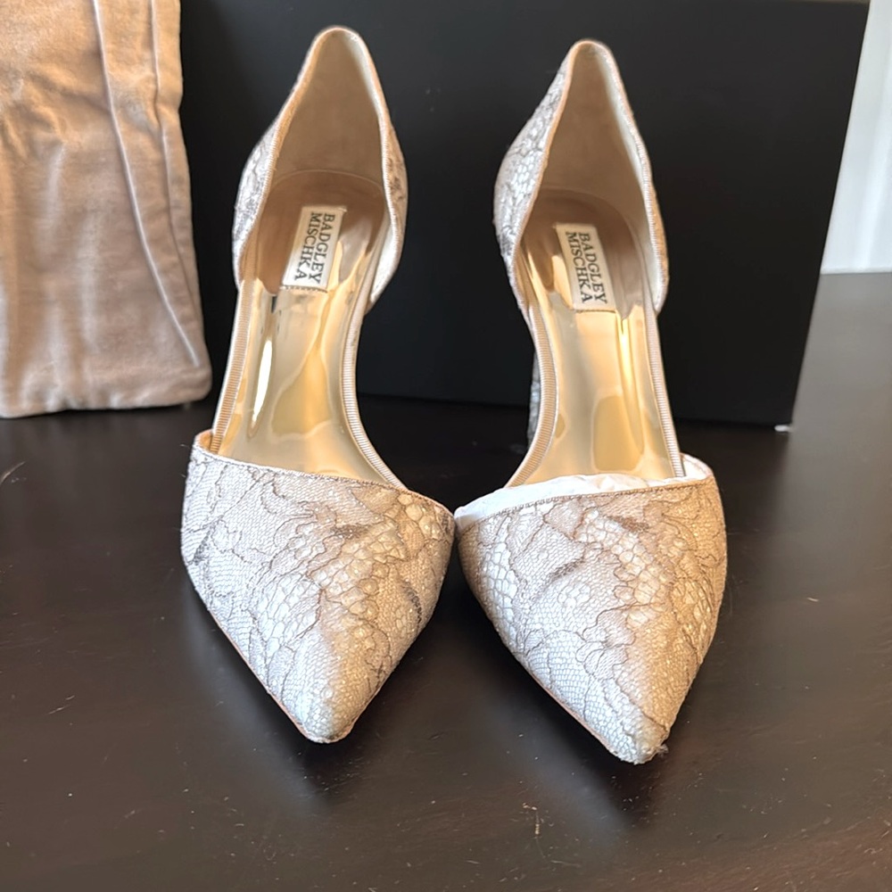 Elegant neutral lace formal heels